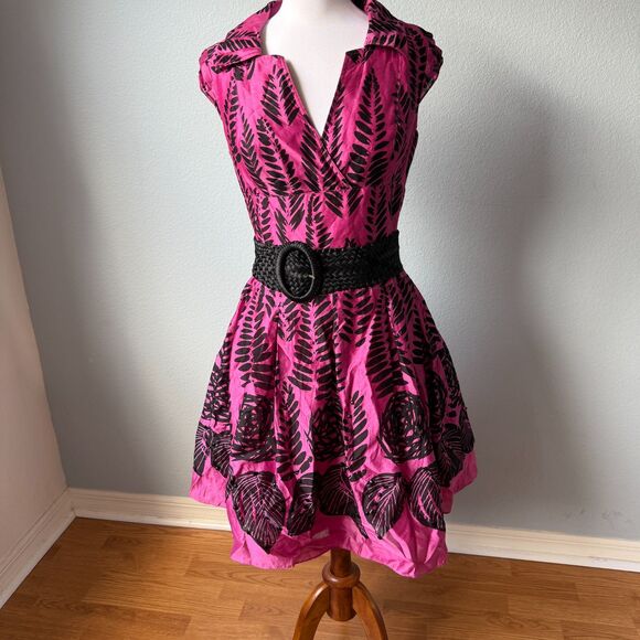 Kay Unger Belted Silk Dress Size 8 - Picture 1 of 12